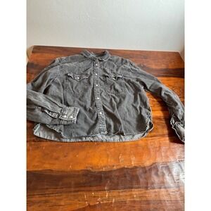 Gap Womens Western Denim Shirt L Tall Black Cotton Lyocell Snap Button Down